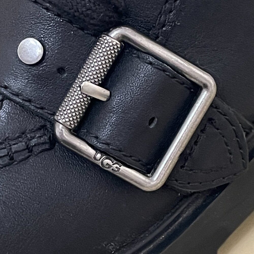 Ugg Zorrah Boots 6 Moto Combat Black Leather Silver Studs Side Zip Strap Buckle - Picture 11 of 16